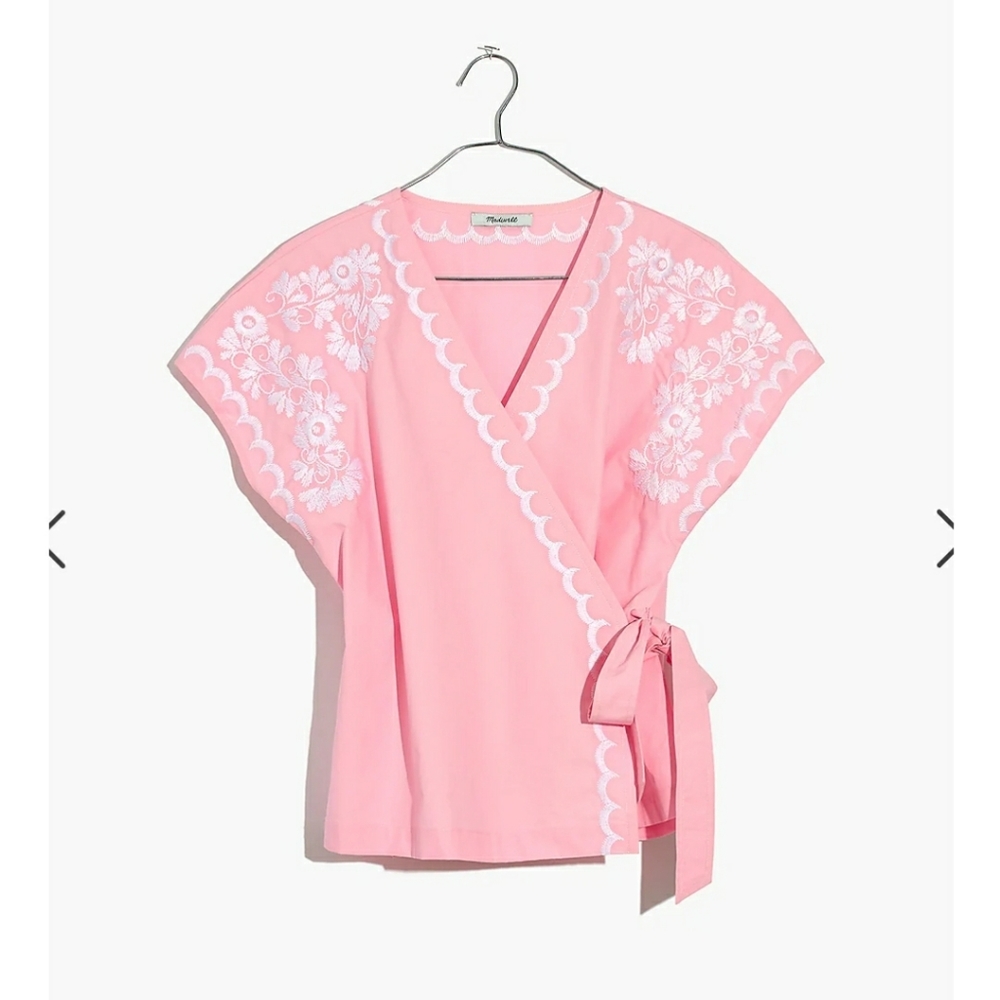 Madewell NWT Embroidered Side Tie wrap top sz S Pink